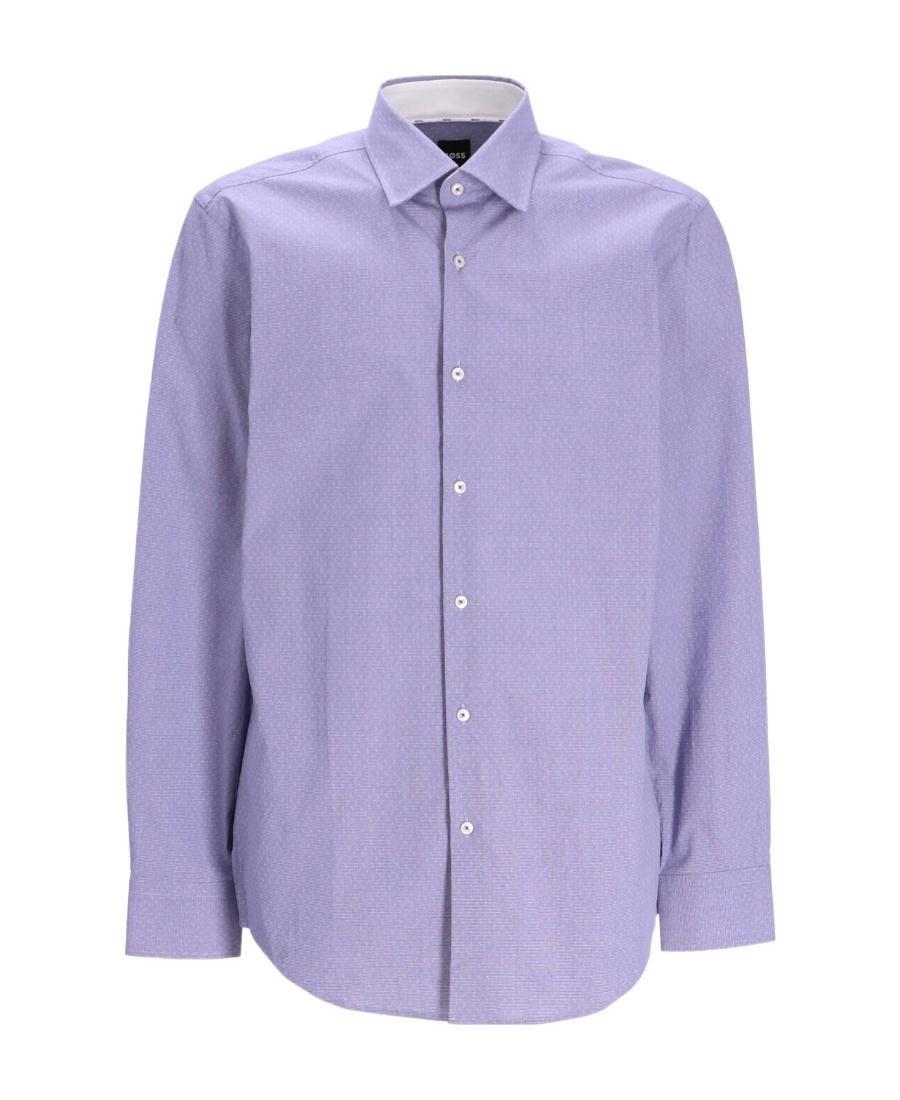 HUGO BOSS Abstract-print Stretch-cotton Shirt In Blue Product Image