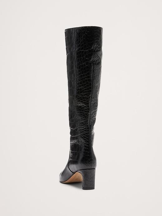 Italian Embossed Leather Mid-Heel Boot Product Image