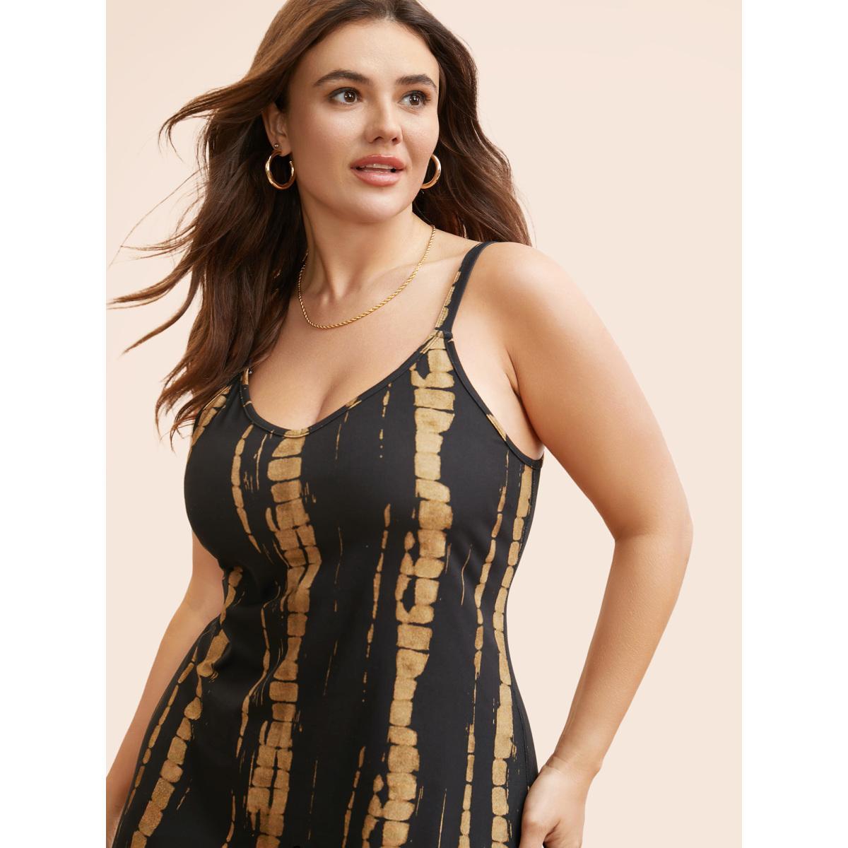 Plus Size Gradient Dyeing Slim Fit Cami Dress Black Women Casual Contrast V-neck Sleeveless Curvy BloomChic 18-20/2X Product Image