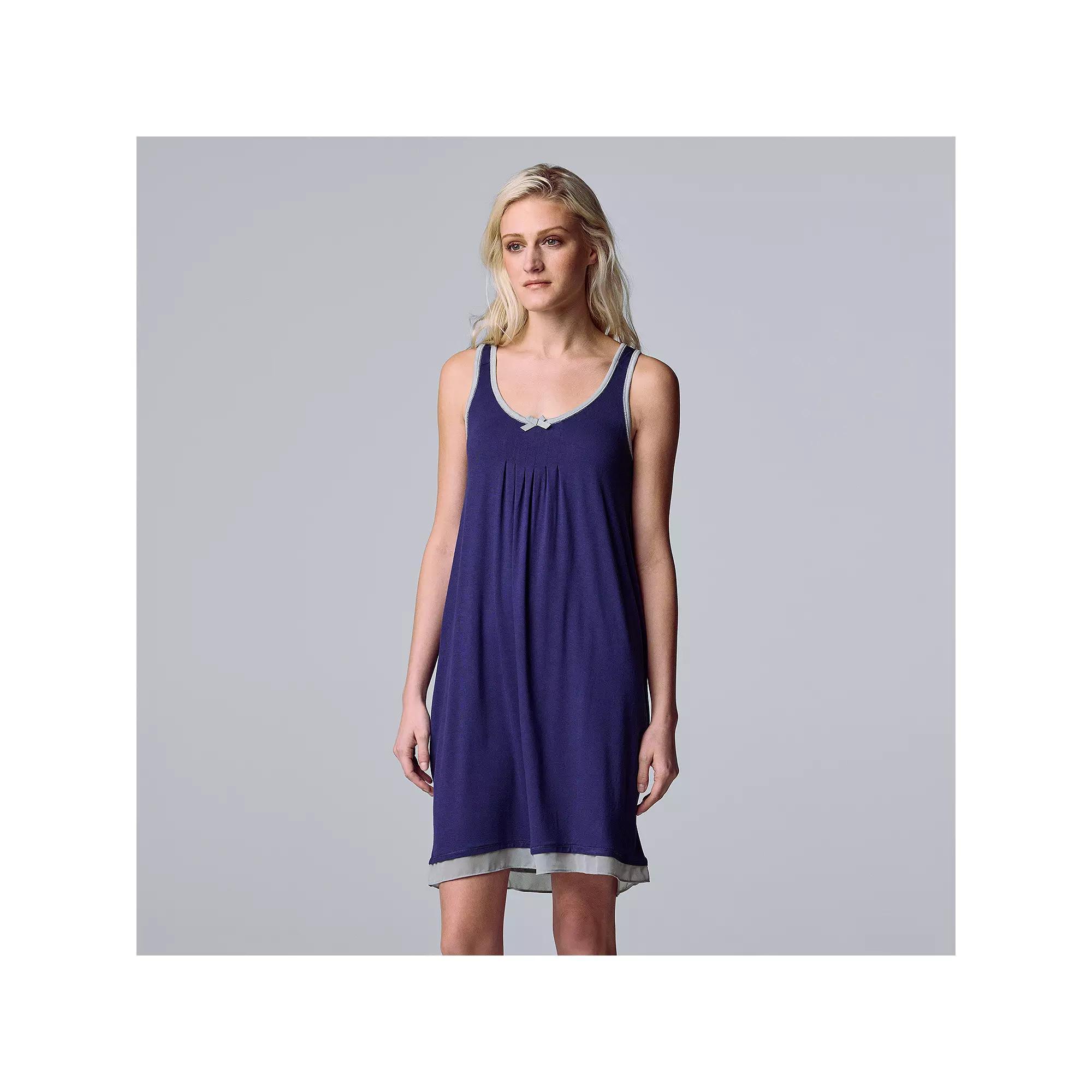 Womens Simply Vera Vera Wang Basic Luxury Chemise Blue Product Image