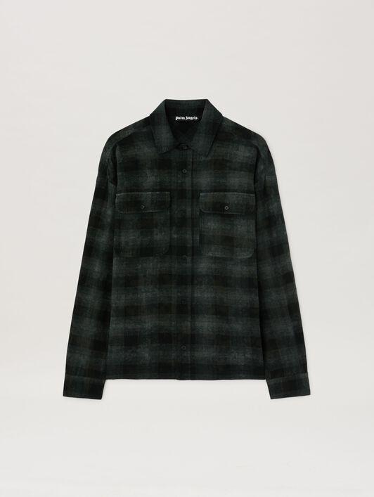 M CURVED LOGO CHECK SHIRT LS MILITARY GR Product Image
