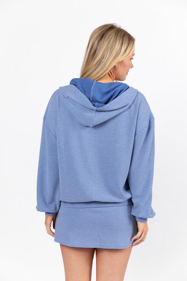 Tried It All Blue Ribbed Knit Full Zip Sweatshirt FINAL SALE Product Image