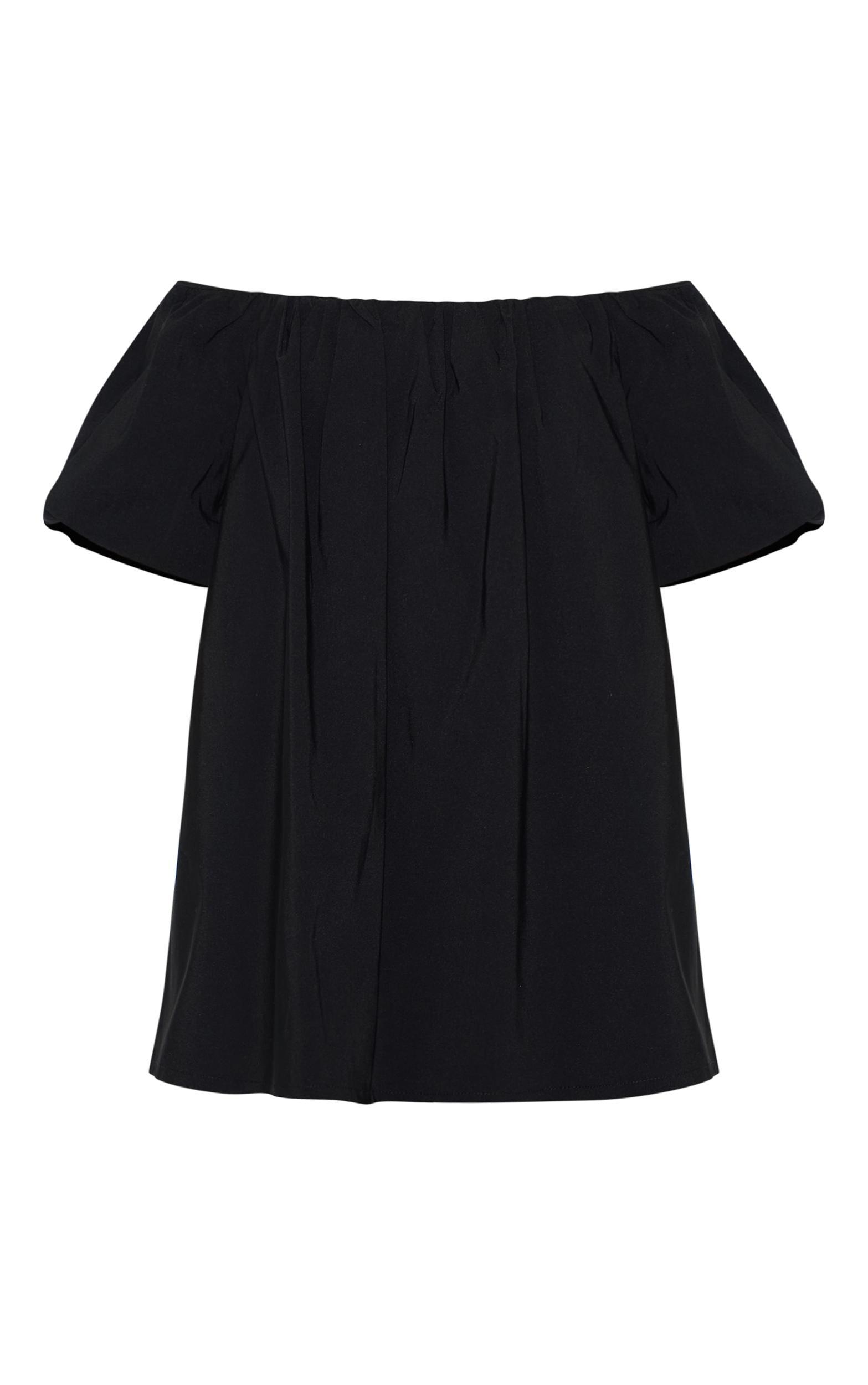 Black Bardot Puff Sleeve Shift Dress Product Image