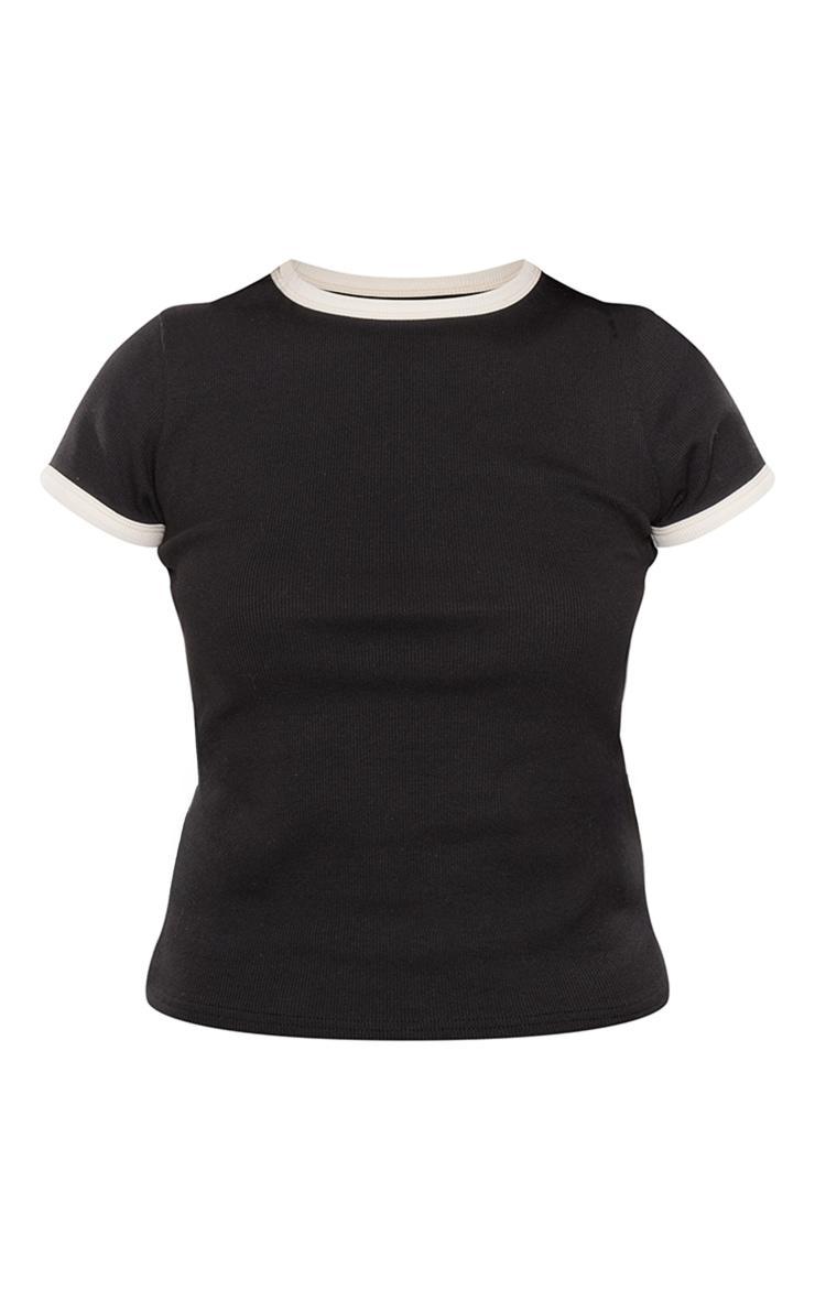 Black Rib Contrast Binding Fitted T Shirt Product Image