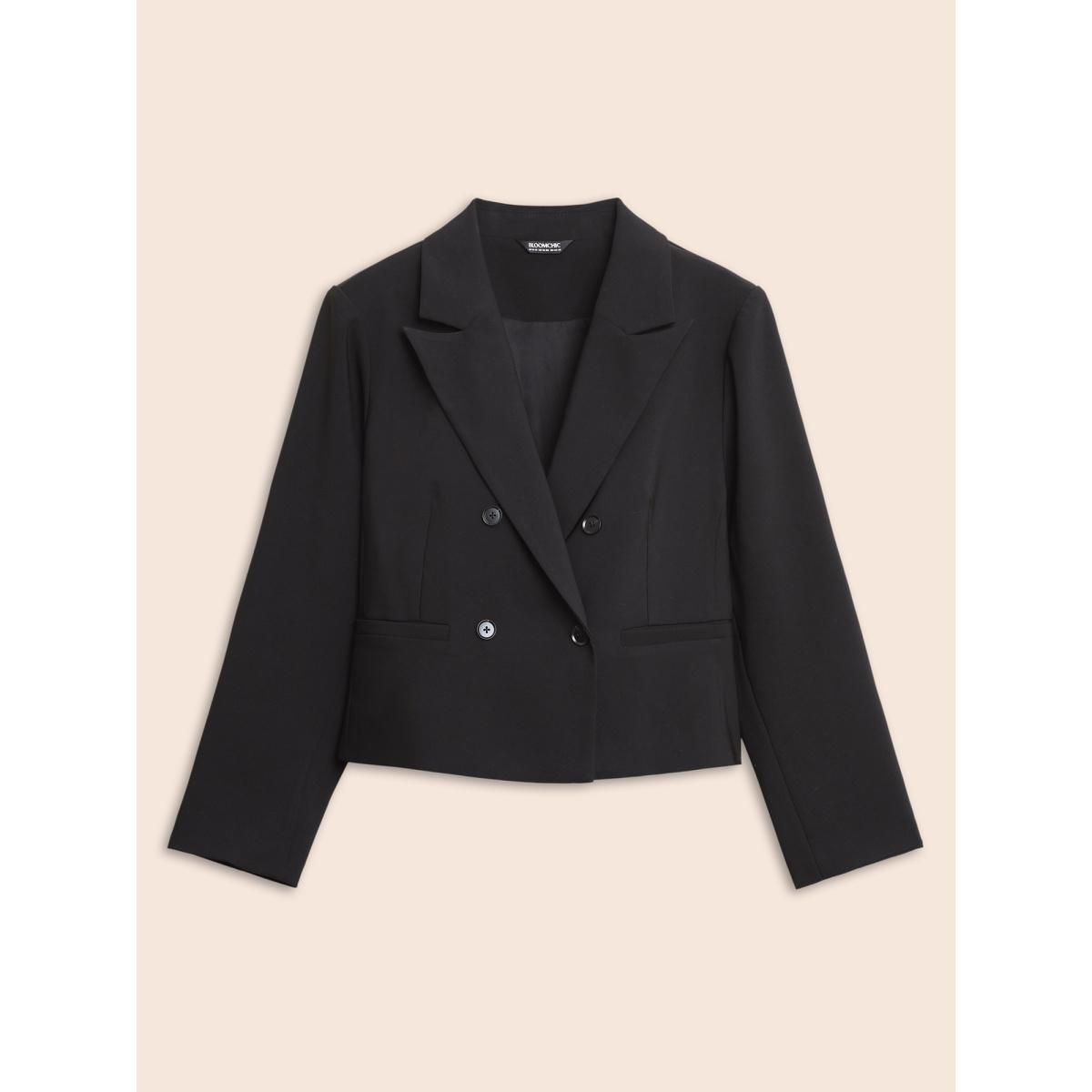 Plus Size Slim-Fit Double Pocket Cropped Blazer Black Women Work Button Sleeve Long Sleeve Suit Collar 12/L Single-flap pocket At the Office Blazers BloomChic Product Image