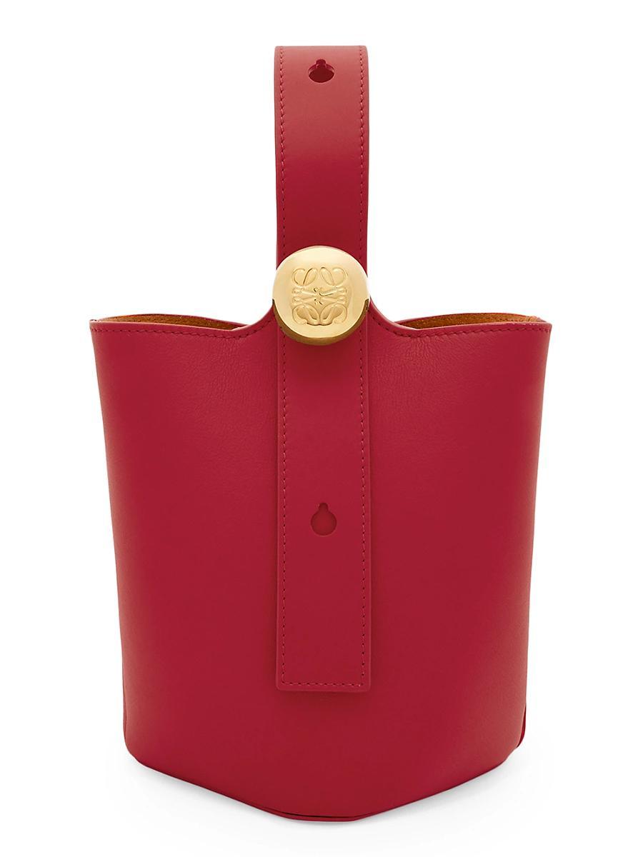 Womens Mini Pebbled Leather Bucket Bag Product Image