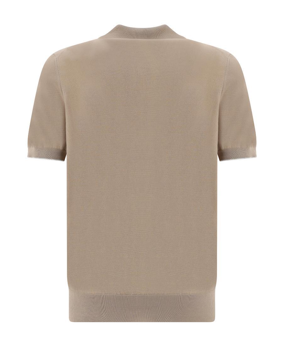 BRUNELLO CUCINELLI Contrasting-trim Cotton Polo Shirt In Nude Product Image