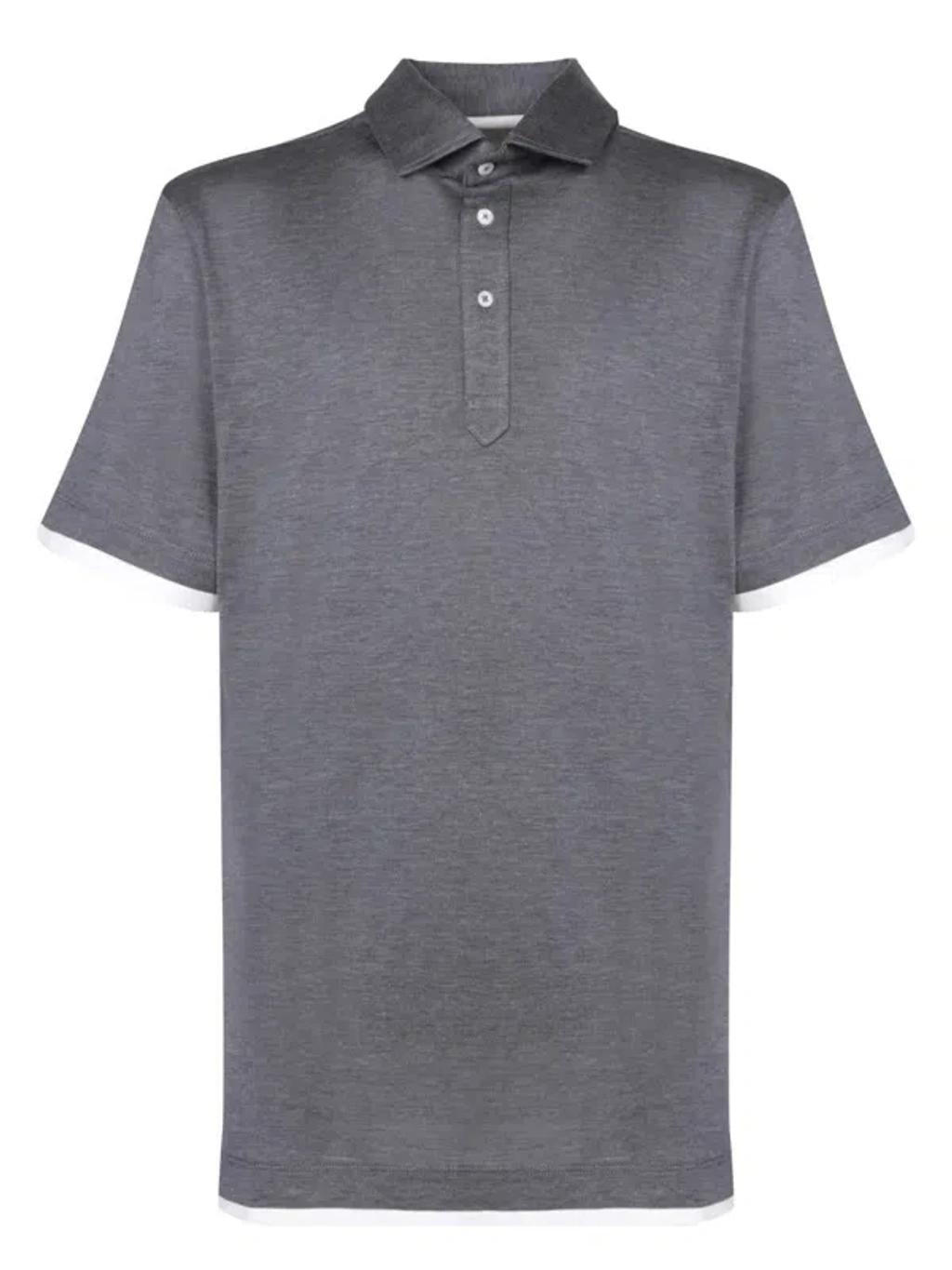 ZEGNA Embroidered-logo Polo Collar In Gray Product Image