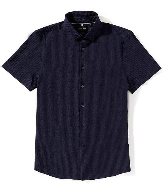 Perry Ellis Slim Fit Seersucker Performance Stretch Short Sleeve Woven Shirt Product Image