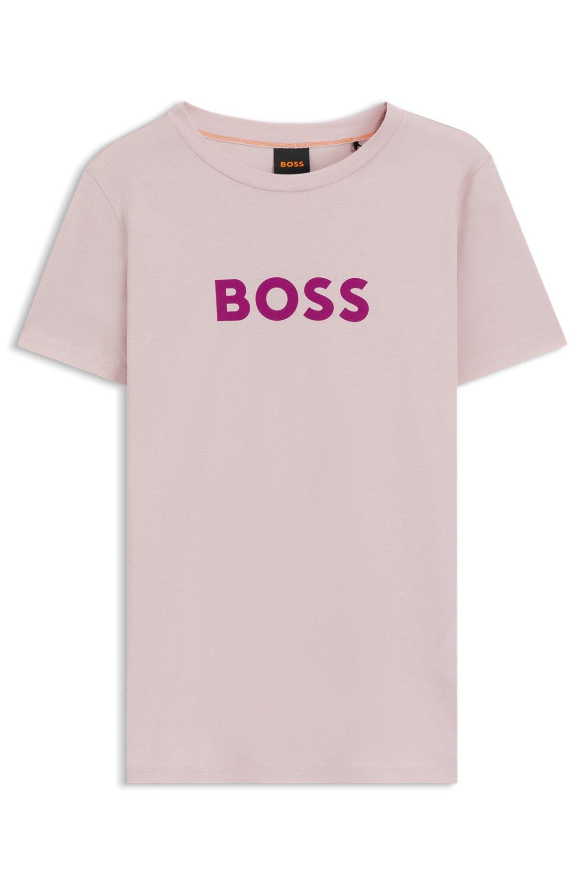 BOSS - Cotton T-shirt with contrast logo stripe - Light Purple Product Image