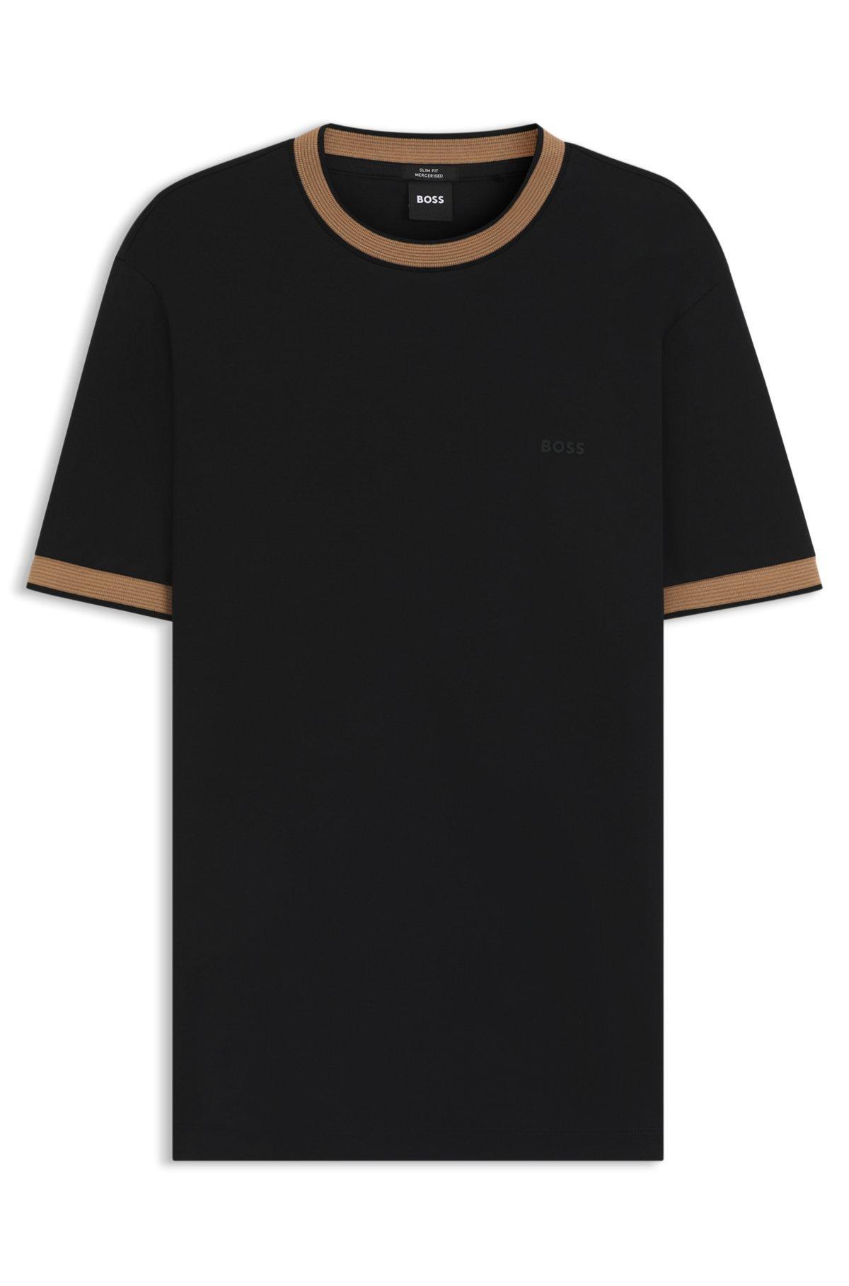BOSS - Slim-fit shirt in dobby cotton with contrast trims - Black Product Image