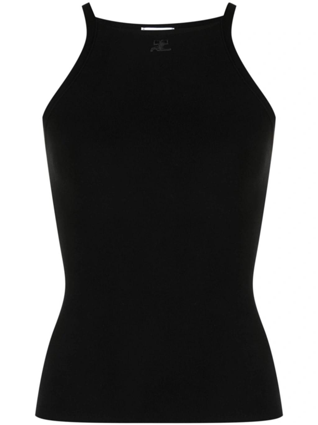 COURRÈGES Logo-embroidered Fine-knit Top In Black Product Image
