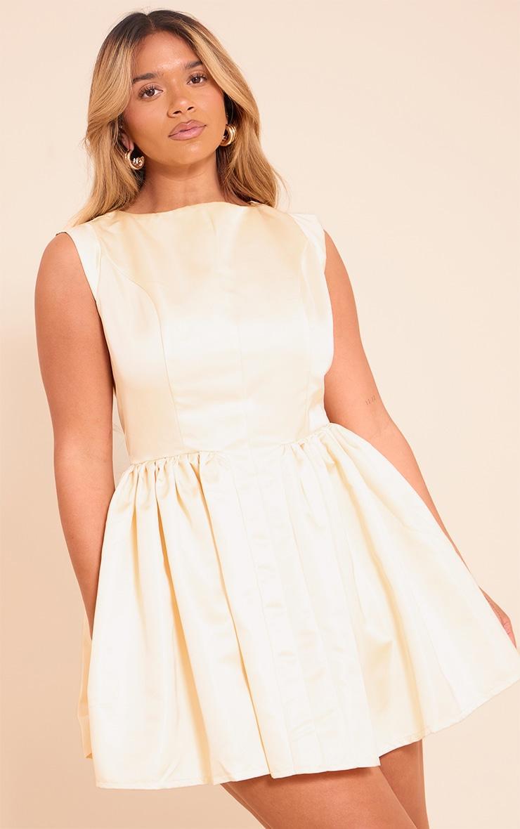 Shape Butter Yellow Boat Neck Cap Sleeve Skater Mini Dress Product Image