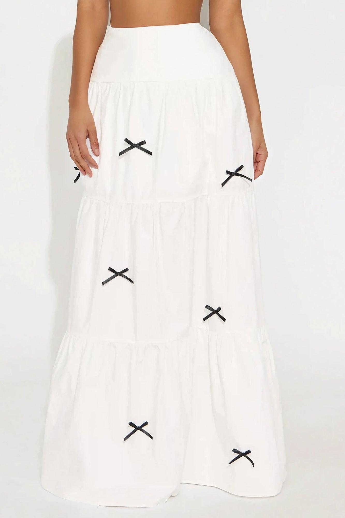 In Love With Bows Tiered Maxi Skirt - White Product Image