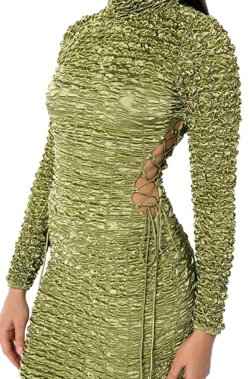 BEAUTIFUL SOUL BUBBLE STRETCH LONG SLEEVE MINI DRESS Product Image