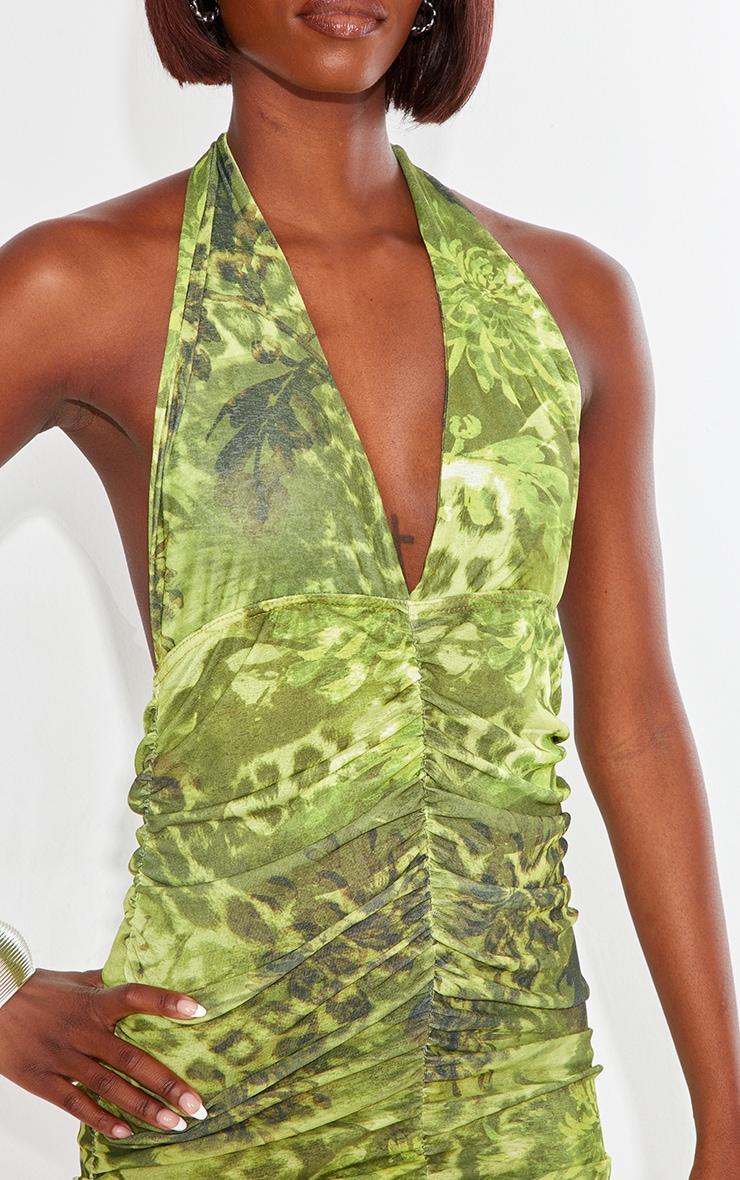 Tall Green Halterneck Print Mini Dress Product Image