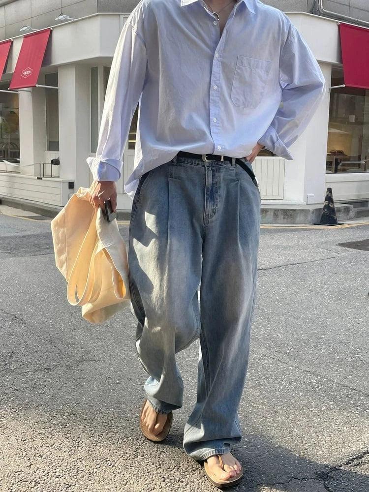 RT No. 19040 PLEATED DENIM STRAIGHT JEANS Product Image