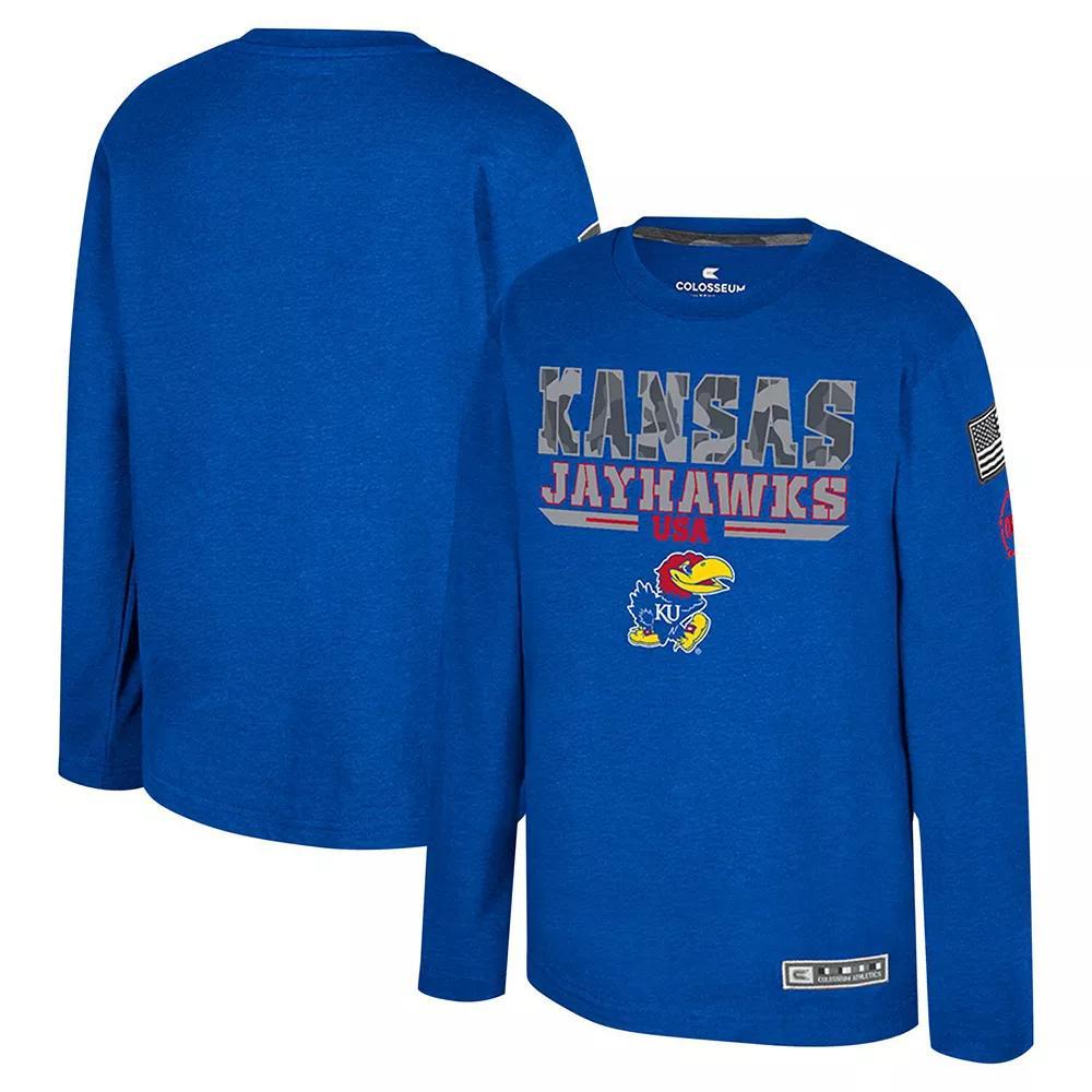 Youth Colosseum Heather Royal Kansas Jayhawks OHT Military Appreciation Oorah Long Sleeve T-Shirt, Boy's, Size: Youth XL, Blue Product Image