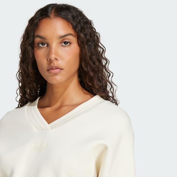 adidas Deep V-Neck Sweatshirt Ash Pearl XL Womens Product Image