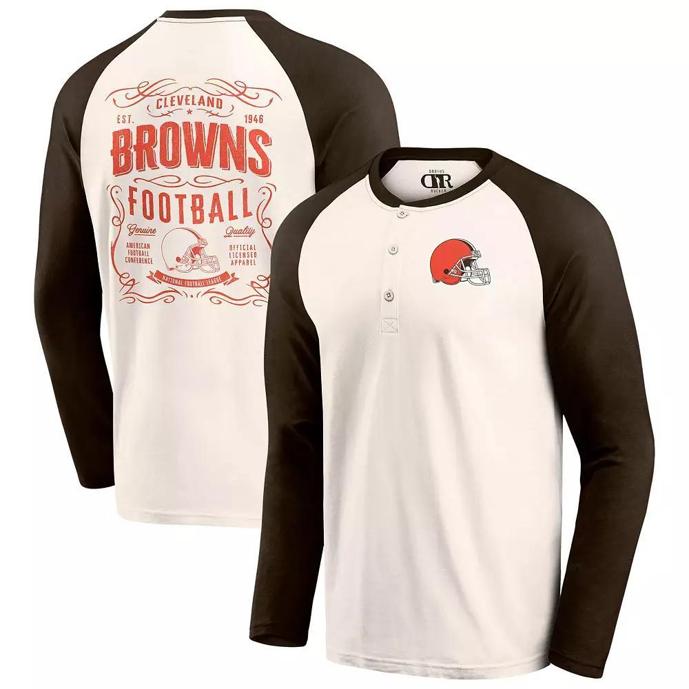 Men's Darius Rucker Collection by Fanatics Cream/Brown Cleveland Browns Raglan Henley T-Shirt, Size: 2XL, Beige Product Image