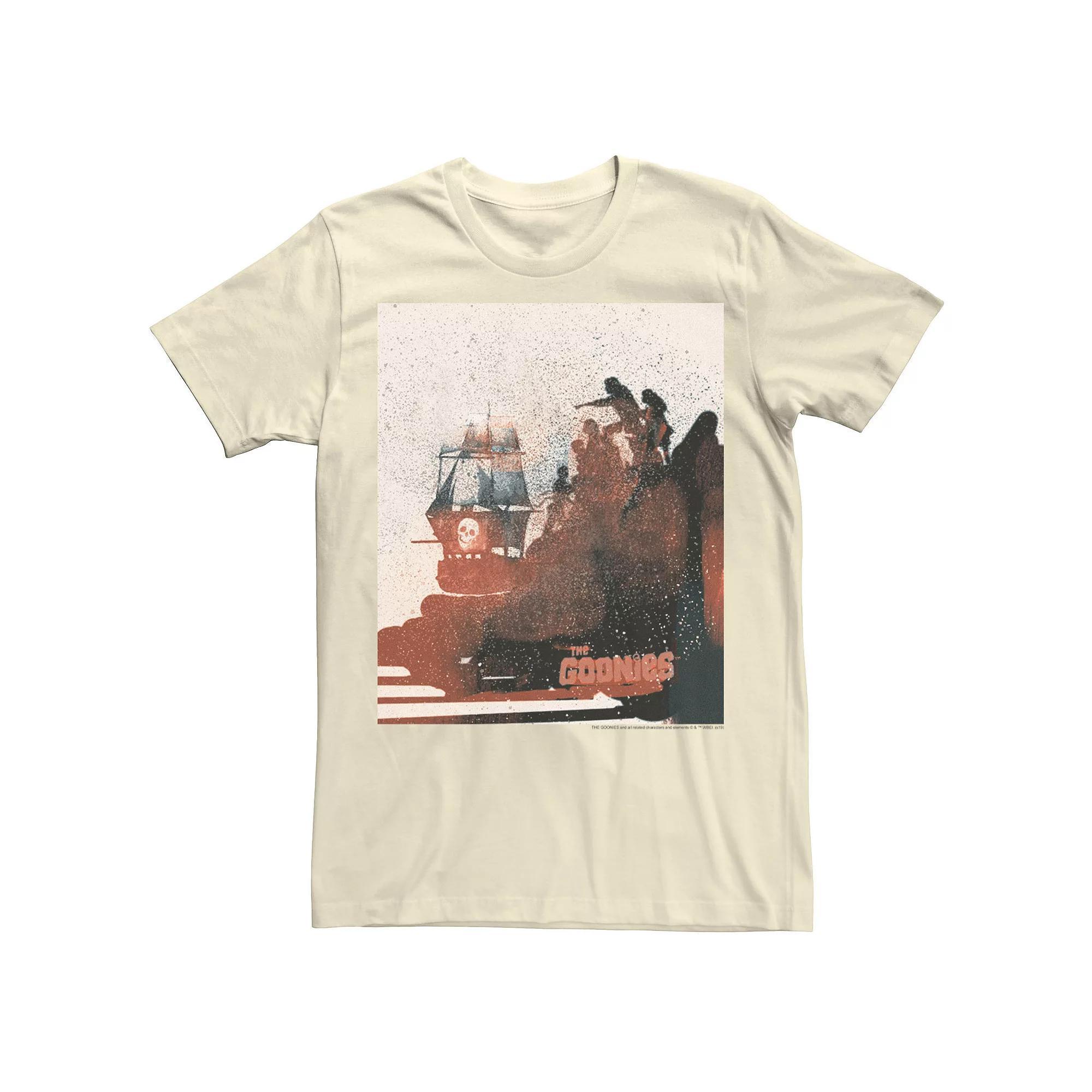 Men's The Goonies Spray Painted Group Shot And Ship Poster Tee, Size: Medium, Natural Product Image