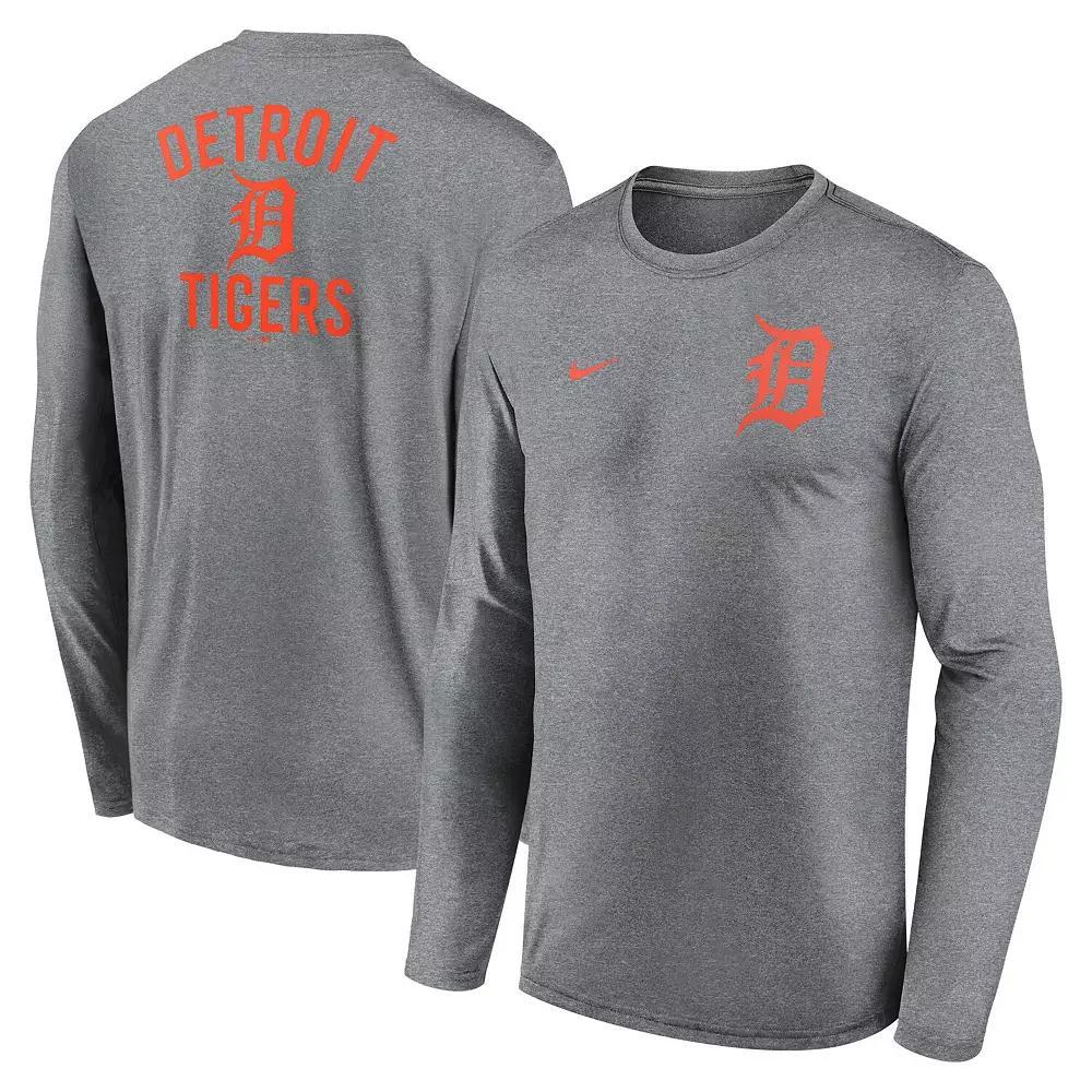 Men's Nike Heather Charcoal Detroit Tigers 2-Hit Legend Performance Long Sleeve T-Shirt, Size: XL Product Image