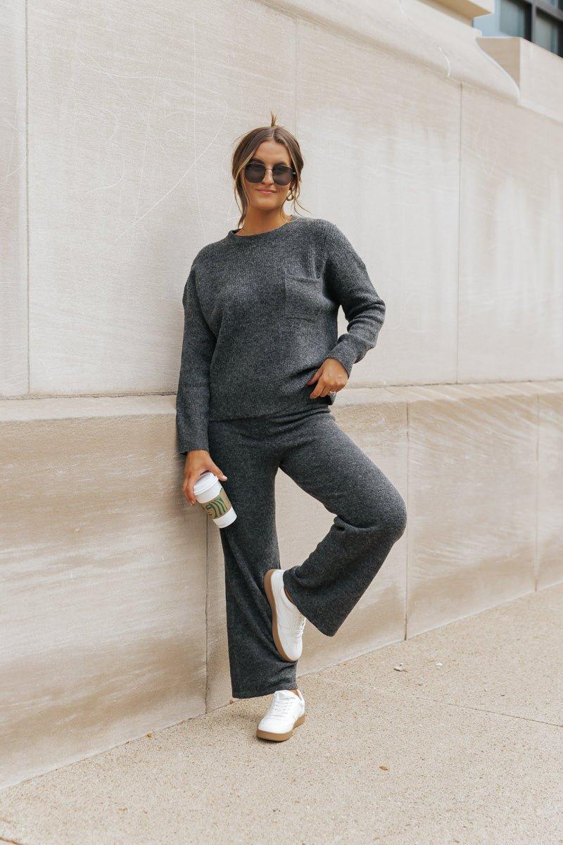 Comfy Lounge Sweater Pants - Charcoal - FINAL SALE Product Image
