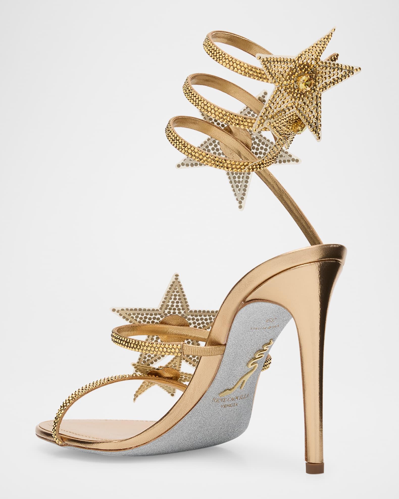 Cleo Crystal Star Satin Snake-Wrap Sandals Product Image