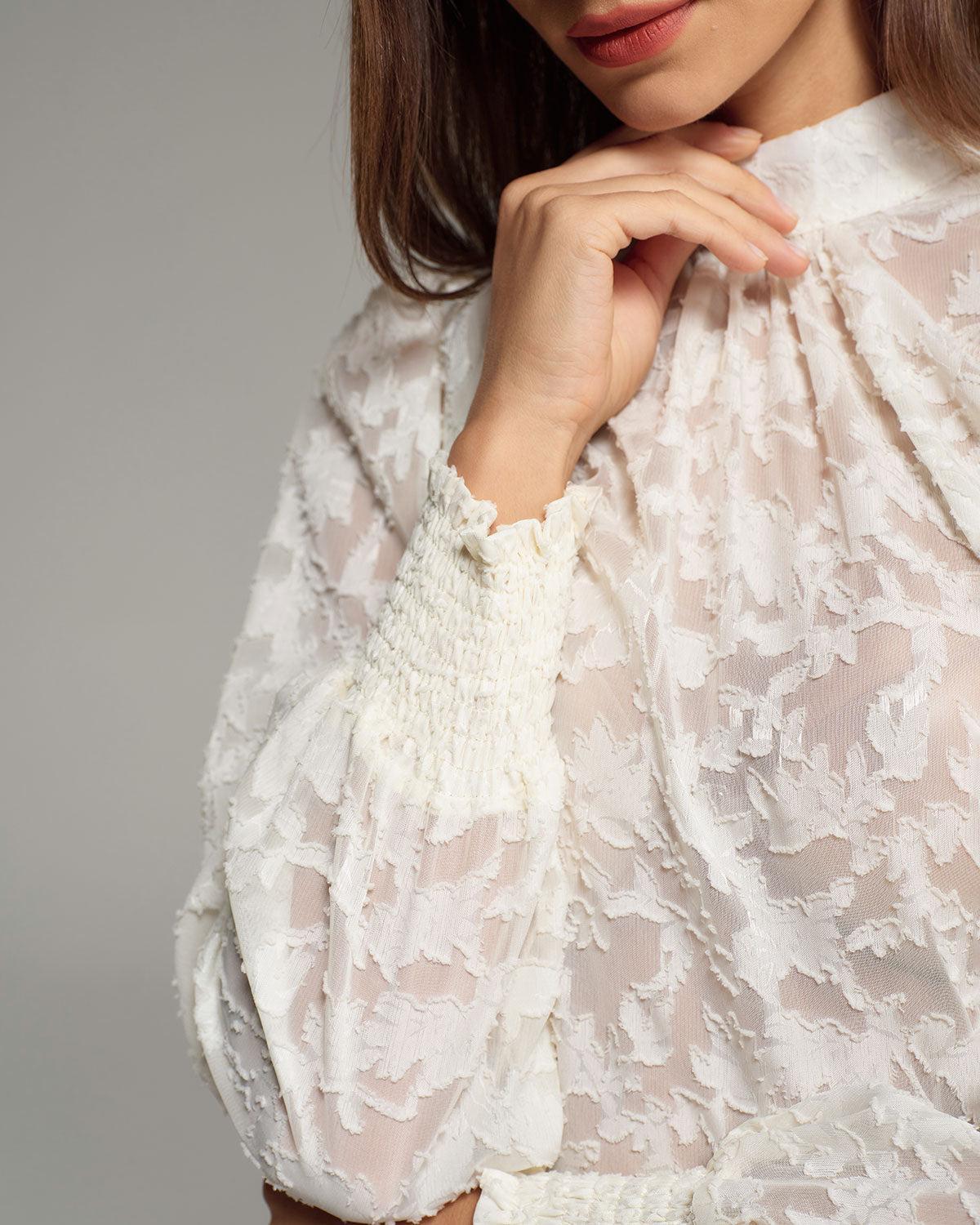 Apricot Jacquard Mock Neck Blouse Product Image