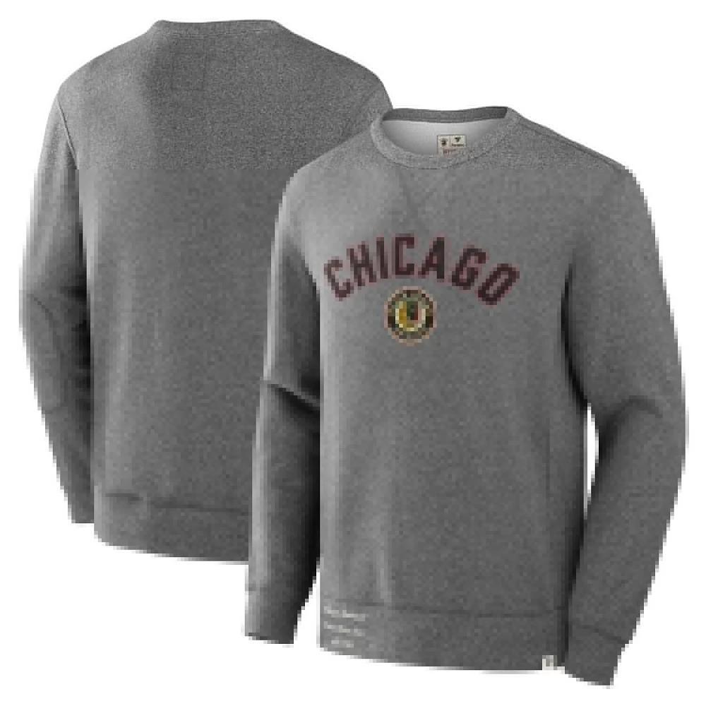 Men's Fanatics Heather Gray Chicago Blackhawks Decades Collection Legendary Fleece Pullover Sweatshirt, Size: Large, Grey Product Image