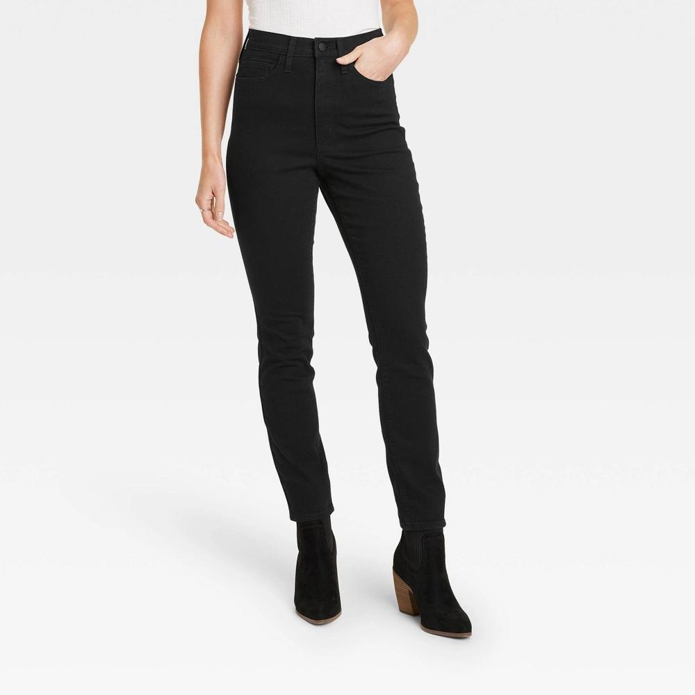 Women's High-Rise Skinny Jeans - Universal Thread™ Black Wash 12 Short: Midweight , Ankle Length Product Image