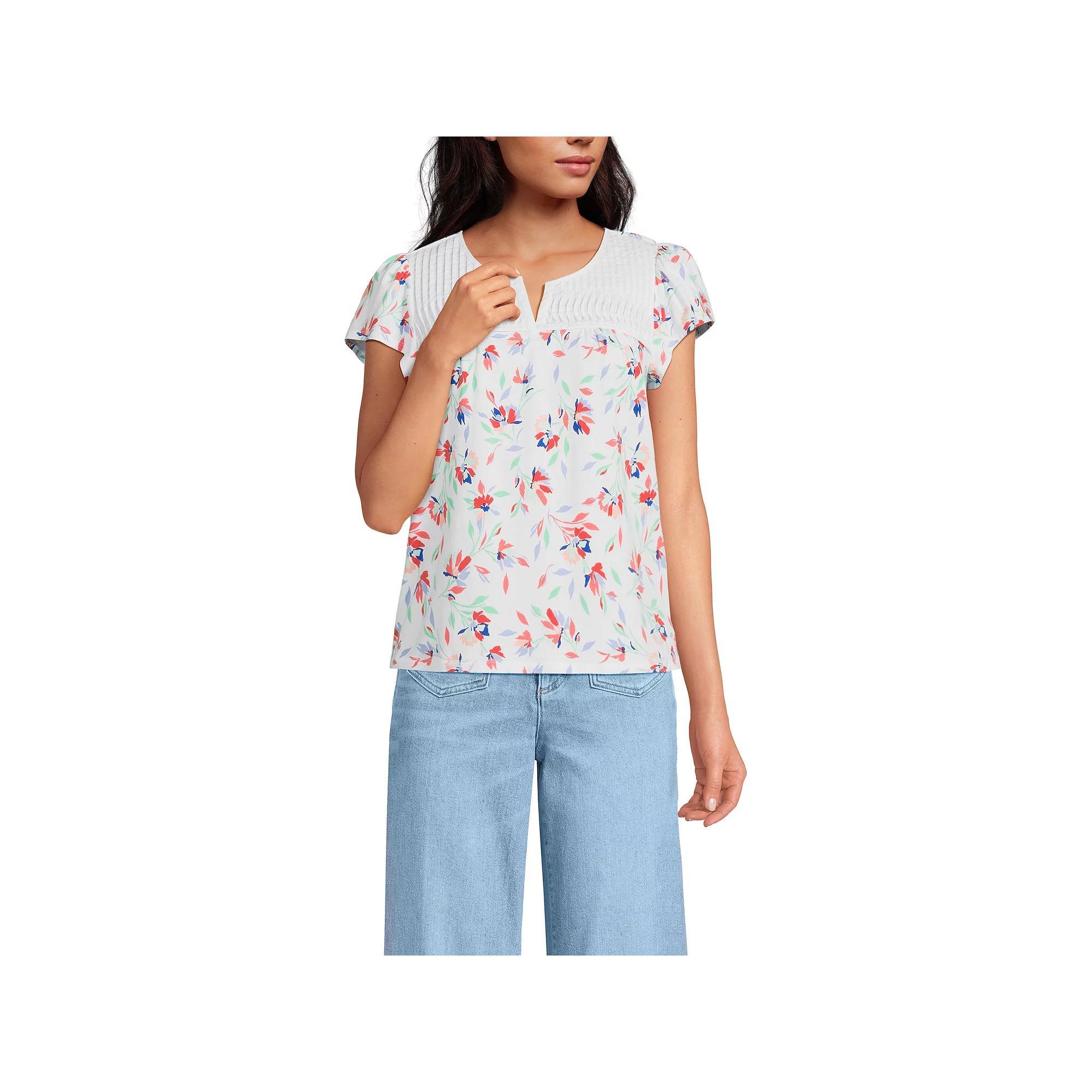 Women's Lands' End Lightweight Jersey Top, Size: Large, White Purple Product Image