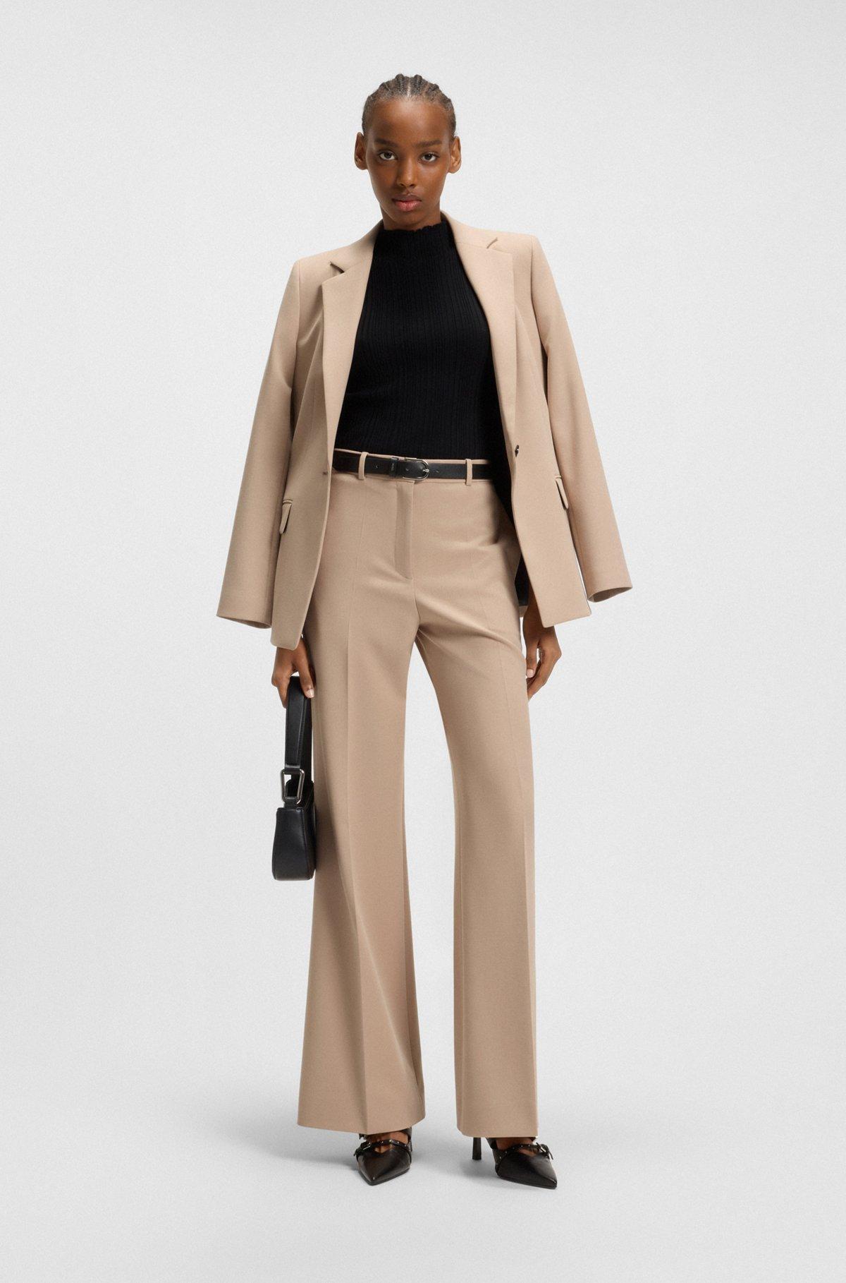 HUGO - Regular-fit pants with wide leg in stretch fabric - Light Brown Product Image