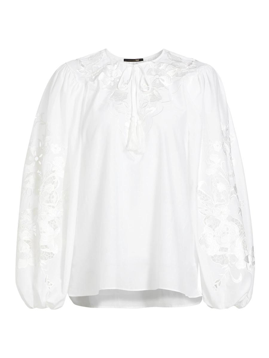 Womens Gloria Embroidered Cotton-Silk Voile Blouse Product Image