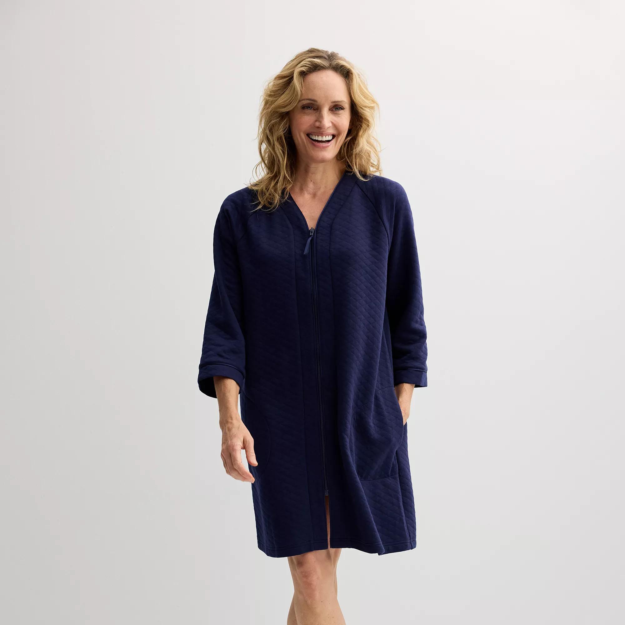 Petite Croft & Barrow® Quilted Zip Short Robe, Women's, Size: XL Petite, Blue Rae Product Image