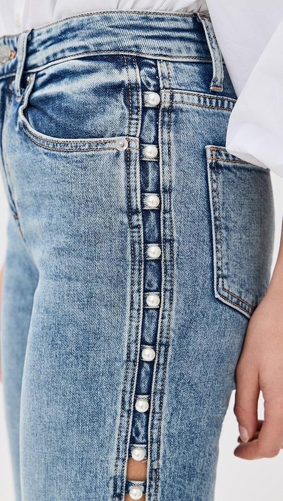 SIMKHAI Amelia High Rise Pearl Embellished Denim Jeans | Shopbop Product Image