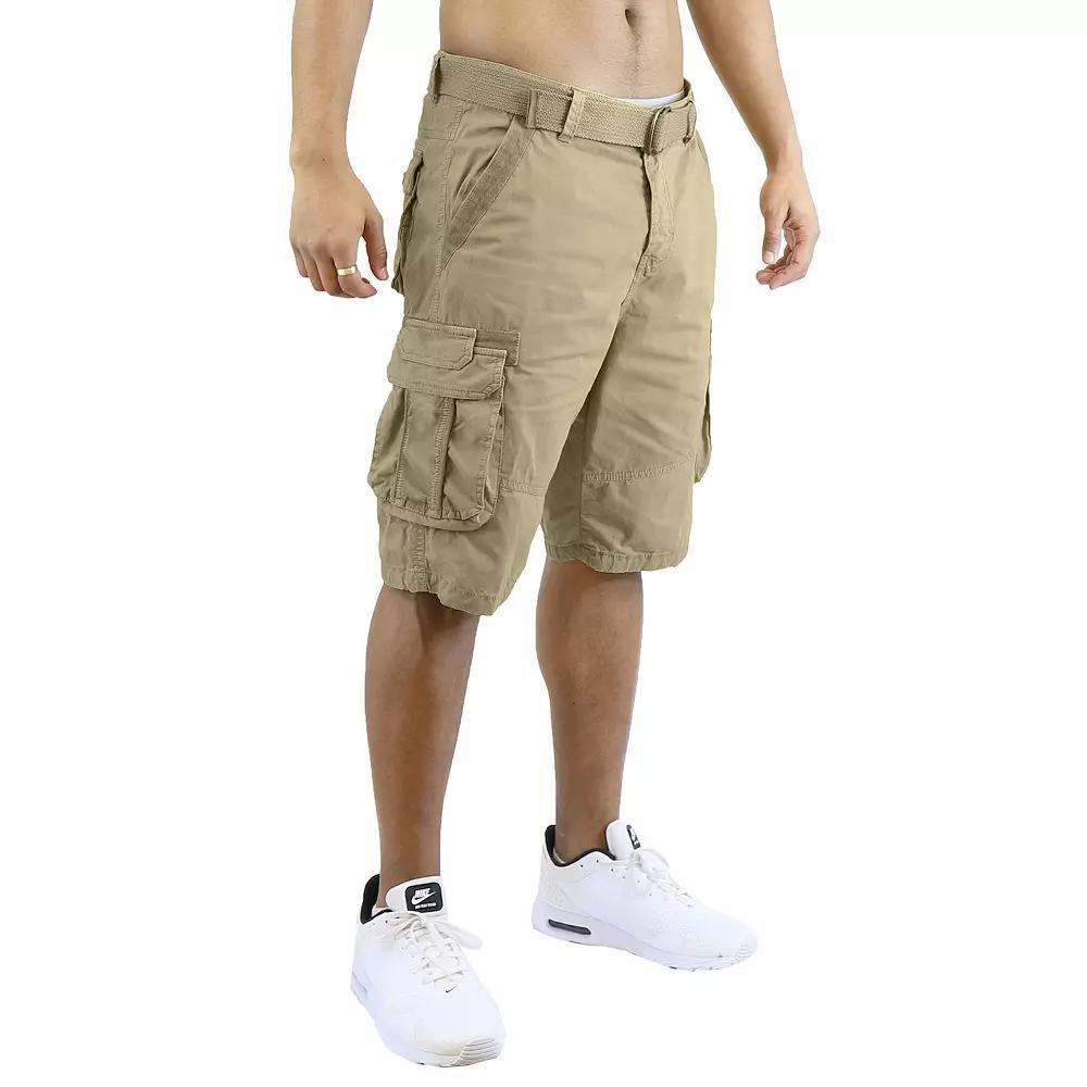 Men's Blu Rock 13.5" Distressed Cargo Shorts With Belt, Size: 34, Green Product Image