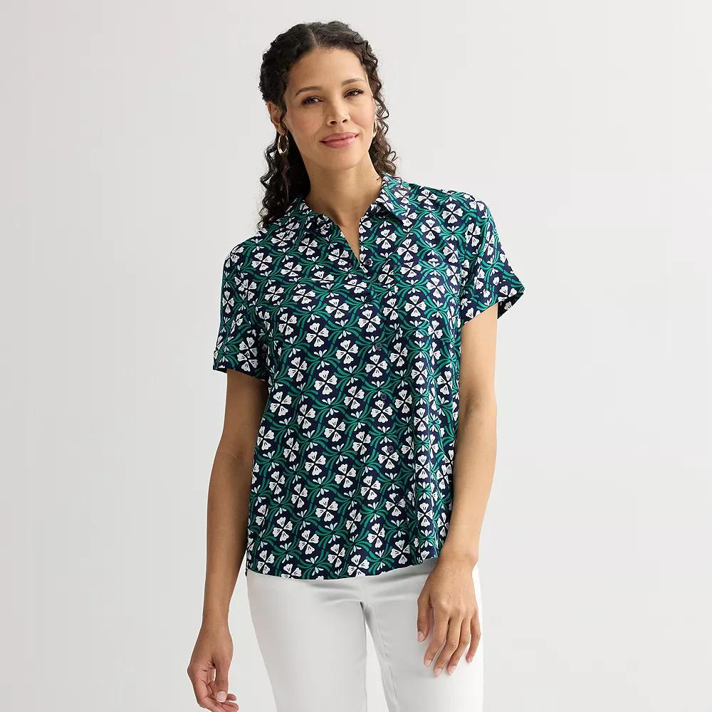 Women's Croft & Barrow® Camp Shirt, Size: XS, Navy Green Tile Product Image