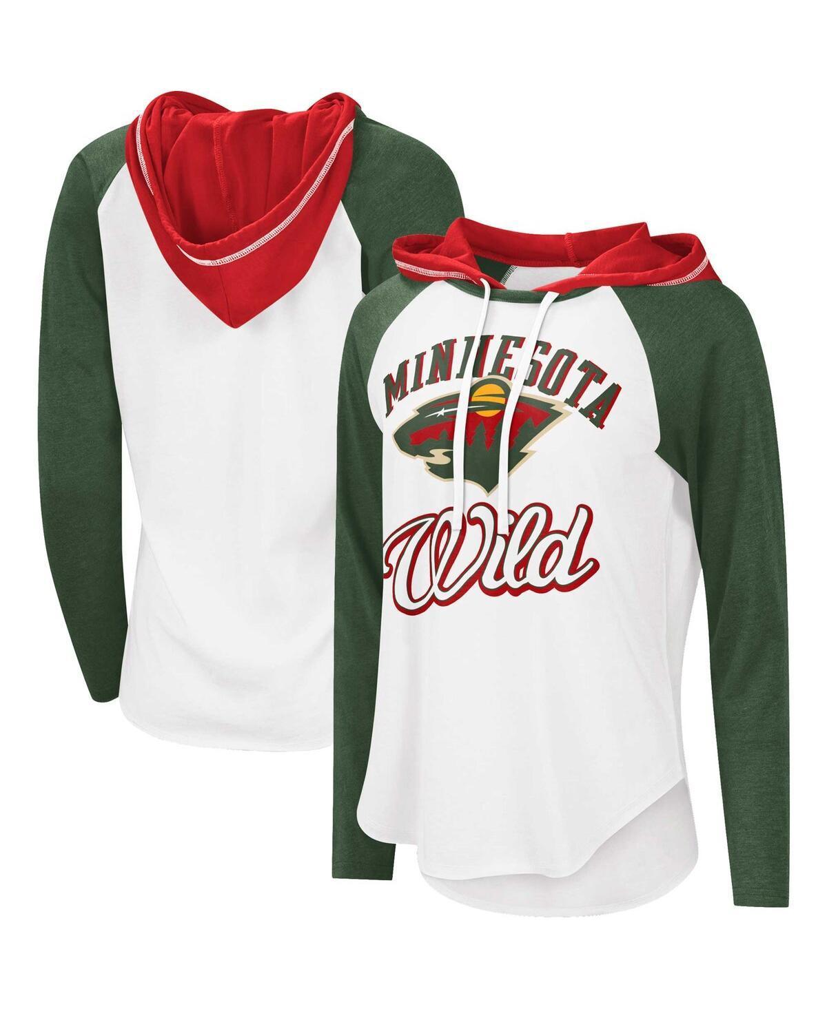 Women's G-III Sports by Carl Banks White/Heather Green Minnesota Wild MVP Raglan Lightweight Hooded T-Shirt, Size: Small Product Image