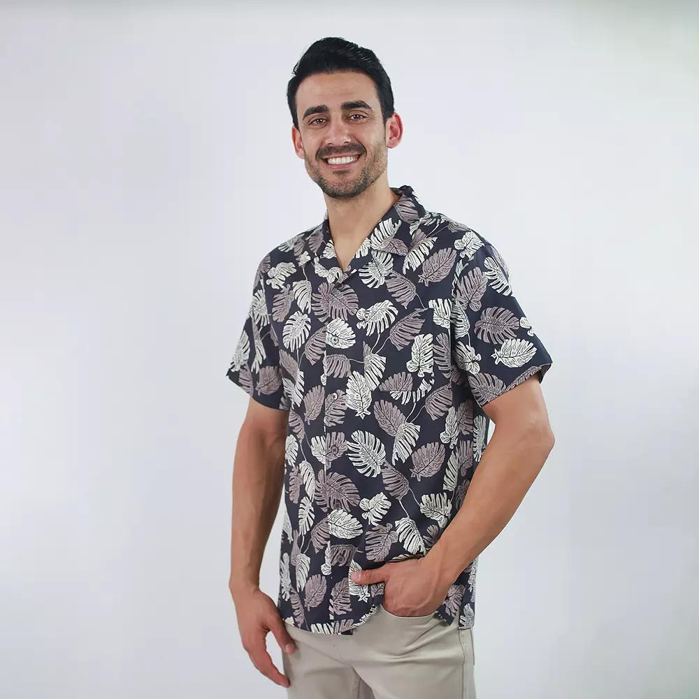 Men's JACHS NY Short Sleeve Linen Camp Shirt, Size: XL, Blue Leaves Product Image