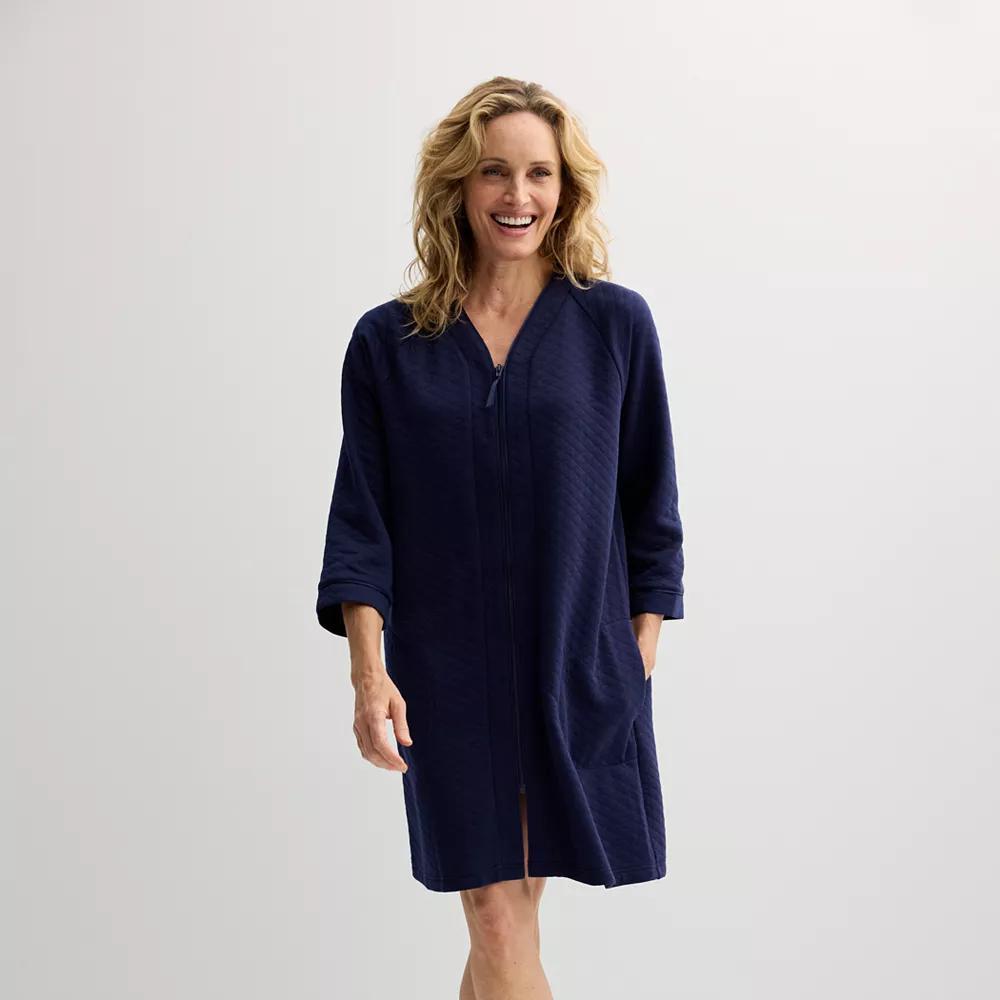 Petite Croft & Barrow® Quilted Zip Short Robe, Women's, Size: XL Petite, Blue Rae Product Image