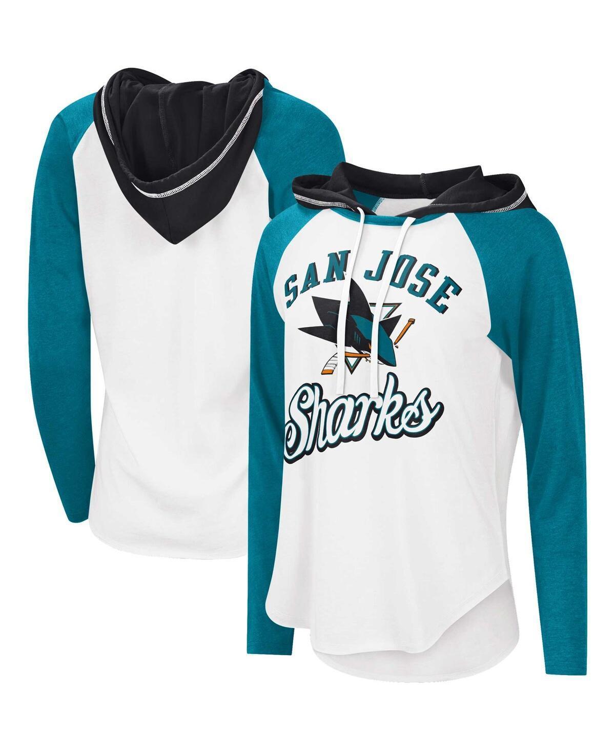 Women's Starter White/Teal San Jose Sharks MVP Raglan Hoodie T-Shirt, Size: 2XL, Sks White Product Image