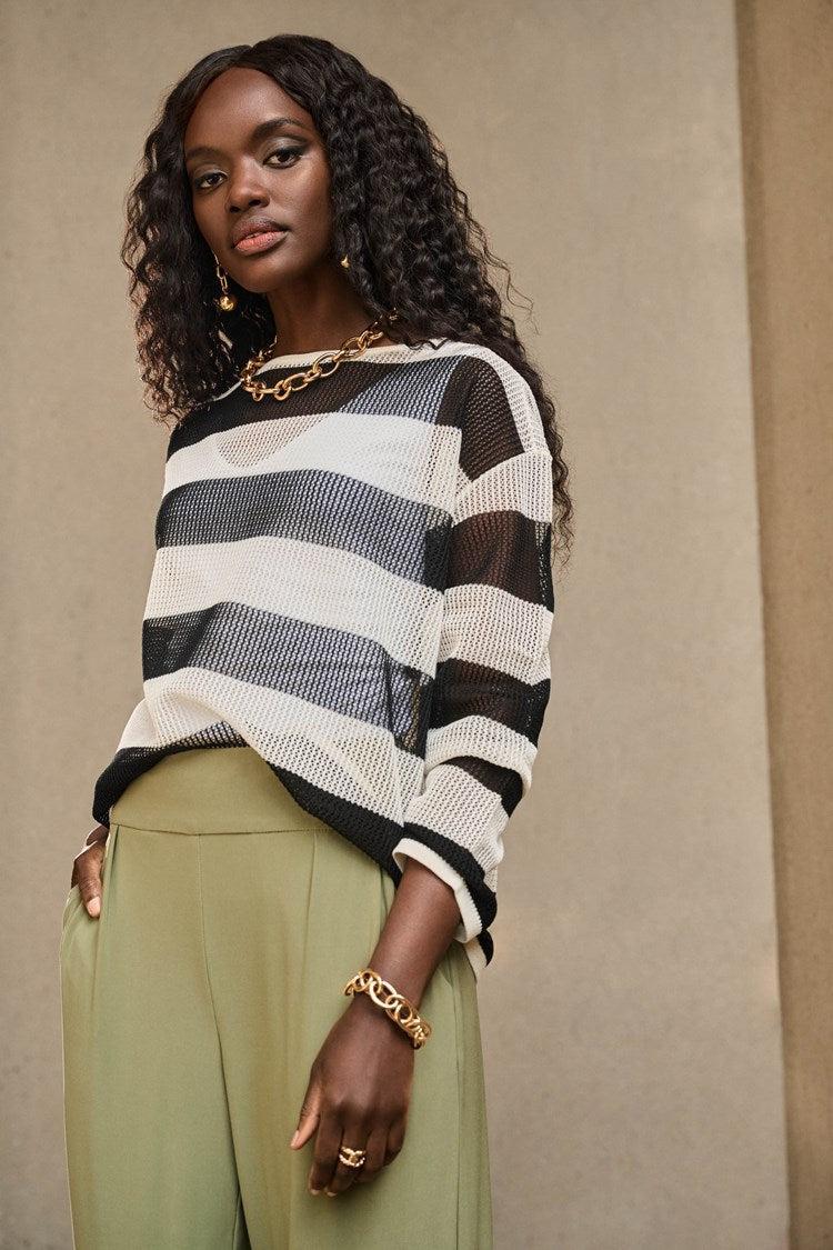 Striped Sweater Knit Pullover Product Image