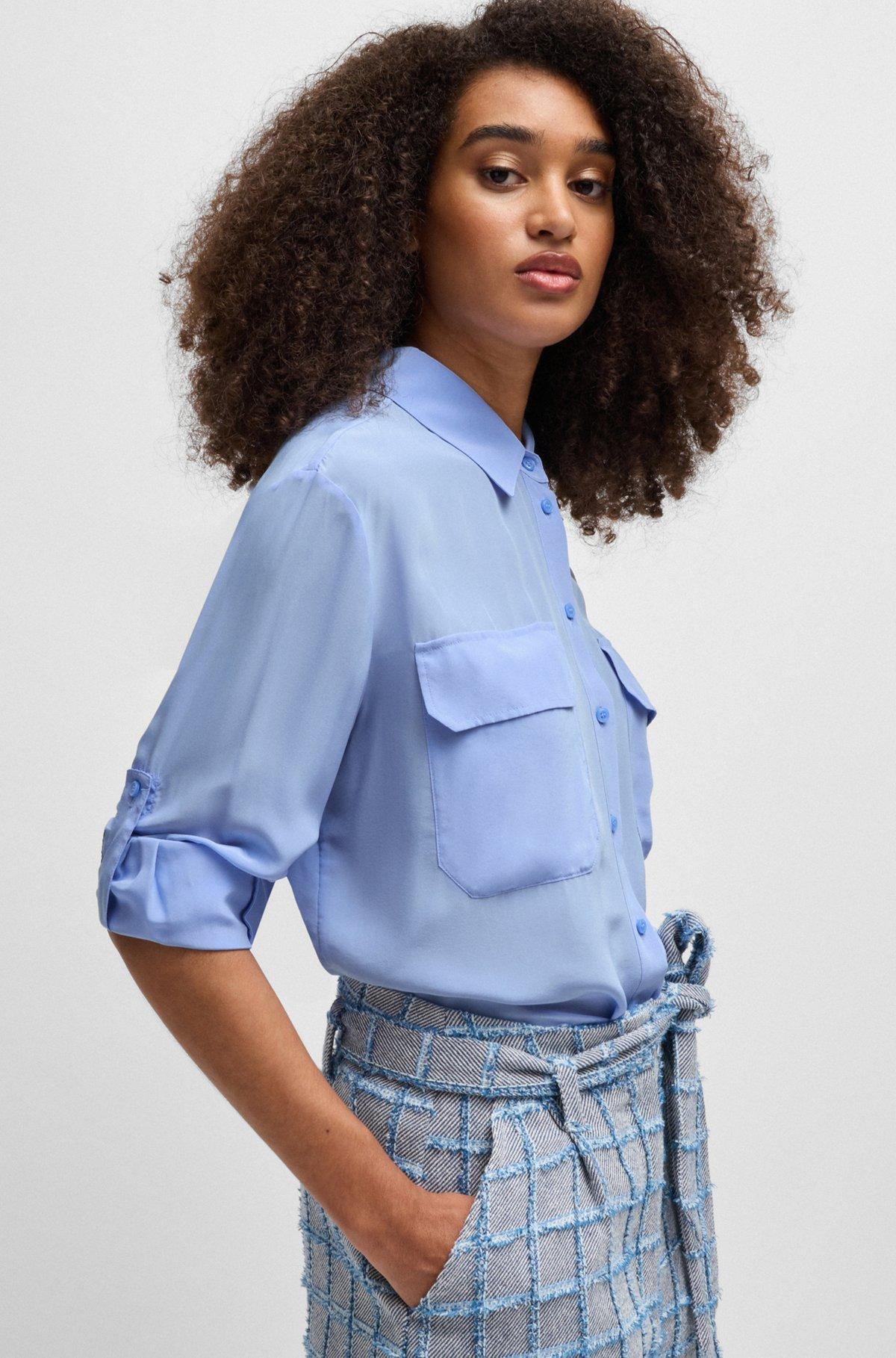 Relaxed-fit blouse in sandwashed canvas with point collar Product Image