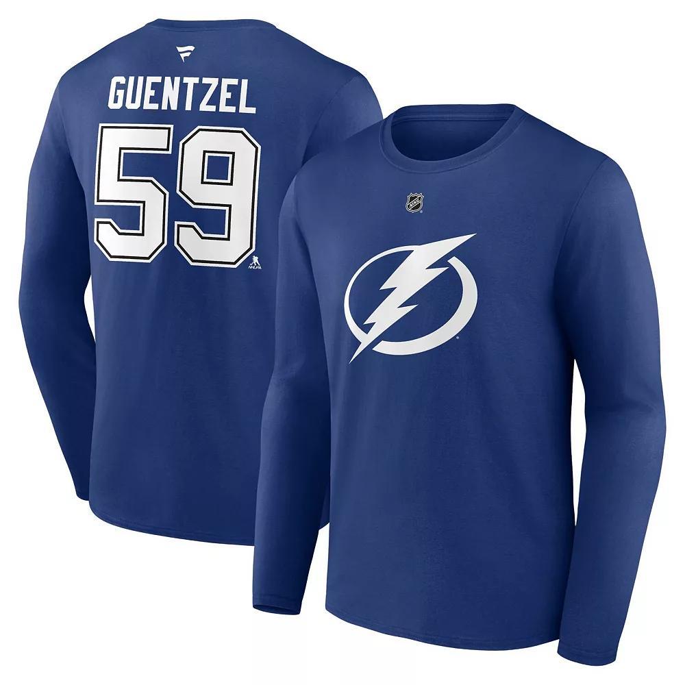 Men's Fanatics Jake Guentzel Blue Tampa Bay Lightning Authentic Stack Name & Number Long Sleeve T-Shirt, Size: 4XL, Lgh Blue Product Image