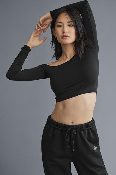 Asymmetric Sheer Glow Long Sleeve - Black Product Image