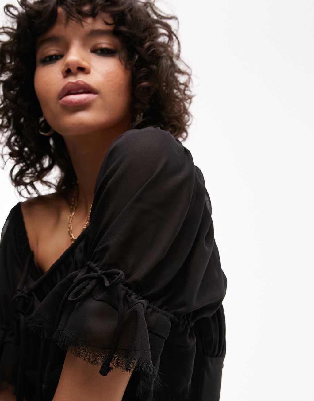 Topshop lace up back mini tea dress with raw seams Product Image