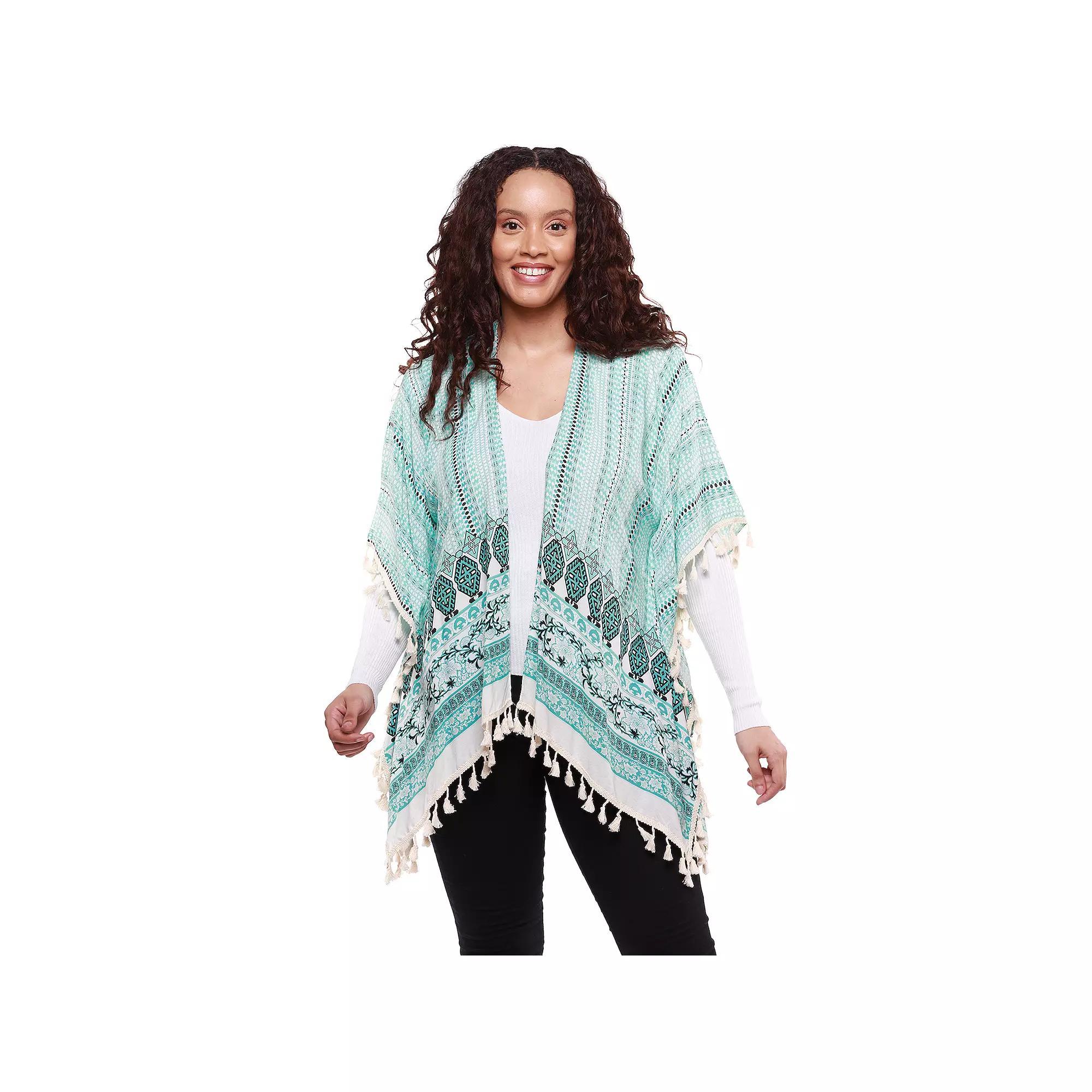 Women's Le Moda Turquoise Tassel Viscose Kimono, Blue Product Image