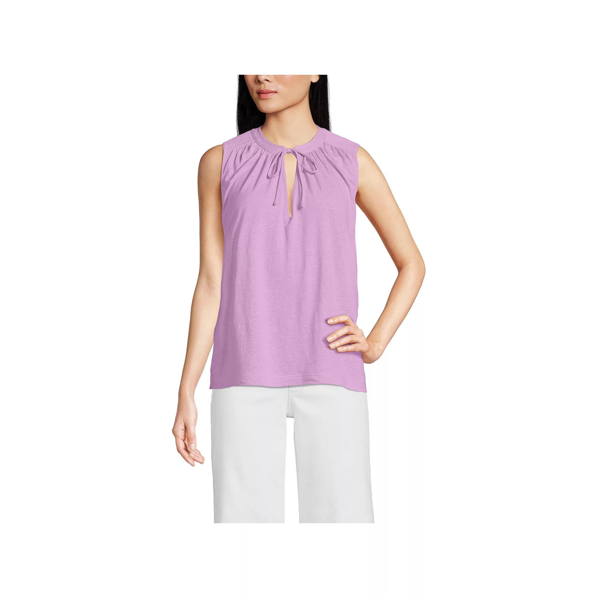 Women's Lands' End Notch Neck Swing Tank Top, Size: Large, Black Plumeria Product Image