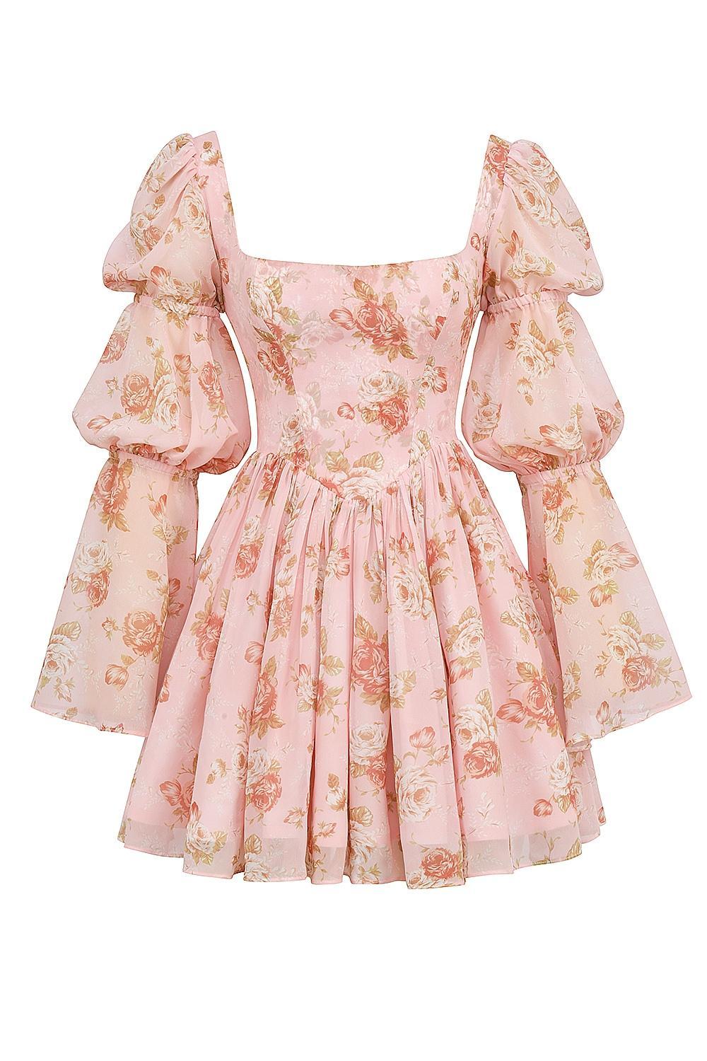 Sancia English Vintage Rose Print Puff Sleeve Mini Dress Product Image
